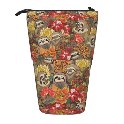 BREAUX Lustiges Teleskop-Federmäppchen mit Faultier-Druck, geeignet für multifunktionale Bleistift-Make-up-Tasche, Aufbewahrungstasche und Geldbörse, Schwarz, One Size, Modisch von BREAUX