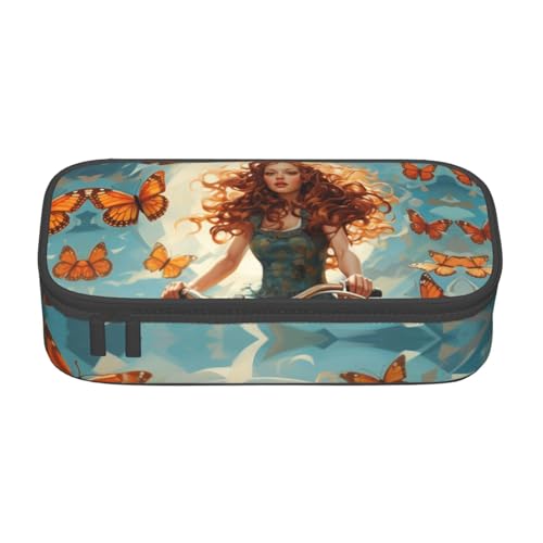 BREAUX Mädchen Fahrrad Schmetterling Druck Uni Federmäppchen vielseitige Schreibwaren Aufbewahrungstasche für Büro, Reisen oder Make-up von BREAUX
