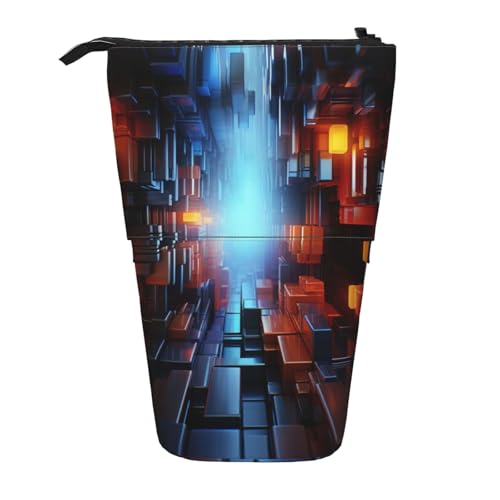 BREAUX Neon Party Teleskop-Federmäppchen mit geometrischem Druck, geeignet für multifunktionale Bleistift-Make-up-Tasche, Aufbewahrungstasche und Geldbörse, Schwarz, One Size, Modisch von BREAUX