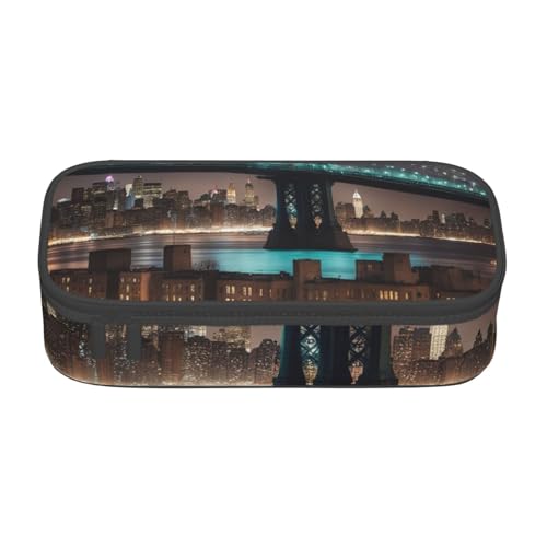 BREAUX New York Manhattan Bridge Night bedruckte Kosmetiktasche mit großem Fassungsvermögen, Kulturbeutel, Schreibwaren-Organizer, Schwarz, Einheitsgröße, Blumenmuster, Schwarz , Einheitsgröße, von BREAUX