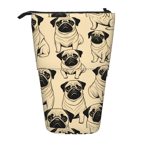 BREAUX Niedlicher Mops-Aufdruck, vertikales einziehbares Federmäppchen, modische Geldbörse, multifunktionale Aufbewahrungstasche von BREAUX