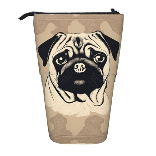 BREAUX Niedlicher Mops-Aufdruck, vertikales einziehbares Federmäppchen, modische Geldbörse, multifunktionale Aufbewahrungstasche von BREAUX