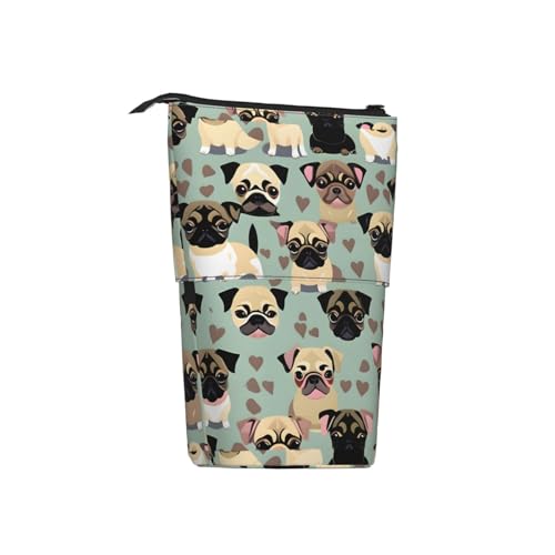 BREAUX Niedliches Chihuahua-Mopsmuster-Druck, vertikales einziehbares Federmäppchen, modische Geldbörse, multifunktionale Aufbewahrungstasche von BREAUX