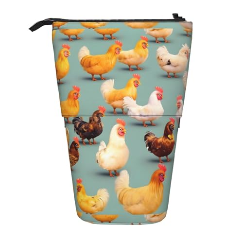 BREAUX Niedliches Huhn-Walking-Druck, vertikales einziehbares Federmäppchen, modische Geldbörse, multifunktionale Aufbewahrungstasche von BREAUX