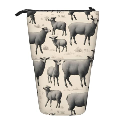 BREAUX Niedliches Schaf-Lamm-Druck, vertikales einziehbares Federmäppchen, modische Geldbörse, multifunktionale Aufbewahrungstasche von BREAUX