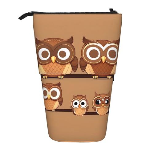 BREAUX Niedliches großes braunes Cartoon-Eulen-Druck, vertikales einziehbares Federmäppchen, modische Geldbörse, multifunktionale Aufbewahrungstasche von BREAUX