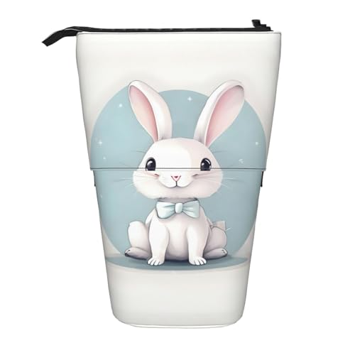 BREAUX Niedliches weißes Kaninchen-Aufdruck, vertikal, einziehbares Federmäppchen, modische Geldbörse, multifunktionale Aufbewahrungstasche von BREAUX