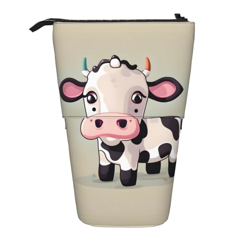 BREAUX Niedliches weißes Kuh-Motiv, vertikales einziehbares Federmäppchen, modische Geldbörse, multifunktionale Aufbewahrungstasche von BREAUX