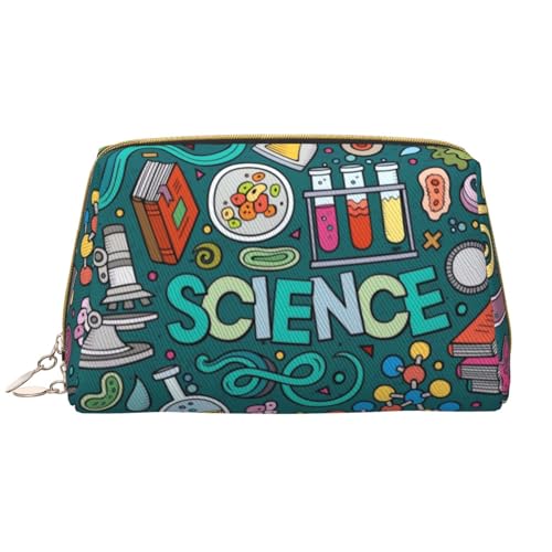 BREAUX Organizer mit Cartoon-Wissenschaftsthema, Leder-Clutch, Reißverschluss, tragbare Kosmetiktasche (groß), Cartoon-Wissenschaftsthema, Einheitsgröße, Cartoon Science Design, Einheitsgröße von BREAUX