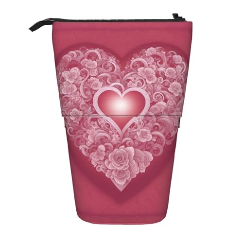 BREAUX Romantisches Federmäppchen mit Herz-Aufdruck, vertikal, einziehbar, modische Geldbörse, multifunktionale Aufbewahrungstasche von BREAUX