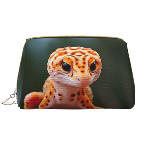 BREAUX Sand Leopard Gecko Print Organizer Leder Clutch Reißverschluss Kosmetiktasche Tragbare Kosmetiktasche (groß), Sand Leopard Gecko, Einheitsgröße, Sand Leopard Gecko, Einheitsgröße von BREAUX