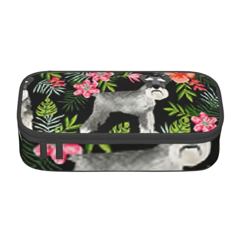 BREAUX Schnauzer bedruckte Kosmetiktasche mit großem Fassungsvermögen, Kulturbeutel, Schreibwaren-Organizer, Schwarz, Einheitsgröße, Blumenmuster, Schwarz , Einheitsgröße, Blumenmuster von BREAUX