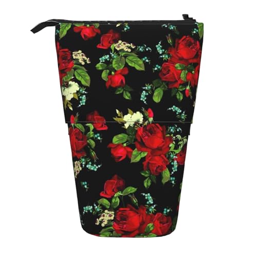 BREAUX Schönes, einziehbares Federmäppchen mit Rosen-Geschenkdruck, modisches Portemonnaie, multifunktionale Aufbewahrungstasche von BREAUX