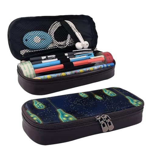 BREAUX Schönes Federmäppchen aus Leder mit Flasche, Kosmetiktasche, Reißverschluss-Organizer, Lederklappe, Schreibwaren-Tasche, Schwarz, Schwarz , Einheitsgröße von BREAUX