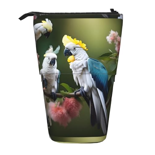 BREAUX Schönes Teleskop-Federmäppchen mit Kakadu-Vogel-Blumendruck, passend für multifunktionale Bleistift-Make-up-Tasche, Aufbewahrungstasche und Geldbörse, Schwarz, One Size, Modisch von BREAUX