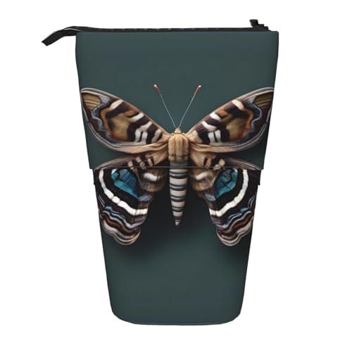 BREAUX Schönes Teleskop-Federmäppchen mit Mottenaufdruck, passend für multifunktionale Bleistift-Make-up-Tasche, Aufbewahrungstasche und Geldbörse, Schwarz, One Size, Modisch von BREAUX