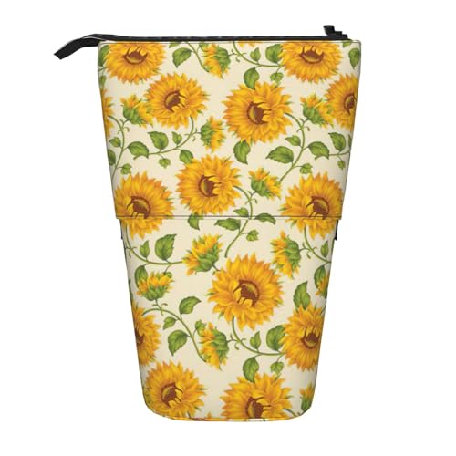 BREAUX Schönes Teleskop-Federmäppchen mit gelbem Sonnenblumen-Druck, geeignet für multifunktionale Bleistift-Make-up-Tasche, Aufbewahrungstasche und Geldbörse, Schwarz, One Size, Modisch von BREAUX