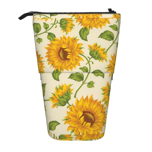 BREAUX Schönes Teleskop-Federmäppchen mit gelbem Sonnenblumen-Druck, geeignet für multifunktionale Bleistift-Make-up-Tasche, Aufbewahrungstasche und Geldbörse, Schwarz, One Size, Modisch von BREAUX