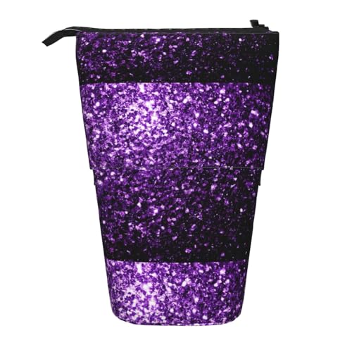BREAUX Schönes Teleskop-Federmäppchen mit violettem Glitzer-Druck, passend für multifunktionale Bleistift-Make-up-Tasche, Aufbewahrungstasche und Geldbörse, Schwarz, One Size, Modisch von BREAUX