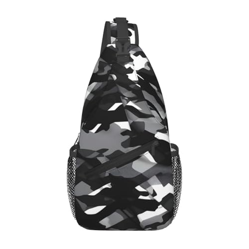 BREAUX Schwarz Grau Weiß Camo Print Cross Bag Brust Crossbody Tasche Herren Cross Brusttasche Verstellbare Outdoor Reisetasche Schwarz Einheitsgröße Sling Rucksäcke, Schwarz, Einheitsgröße von BREAUX