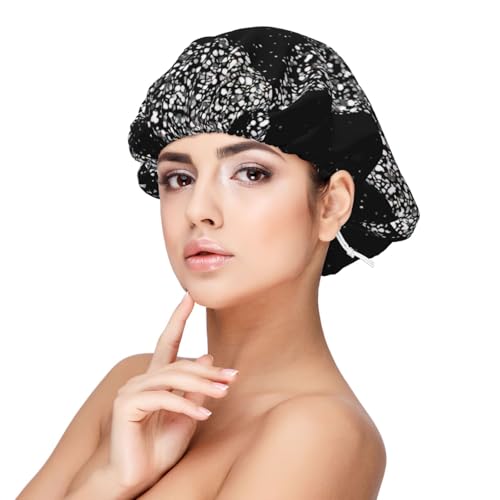 BREAUX Schwarz Weiß Glitzer Haube für Haarschutz Schlafmütze für Damen Herren Weiche Satin Schlafmütze mit Gummiband Schwarz Einheitsgröße, Schwarz, EinheitsgröÃŸe von BREAUX