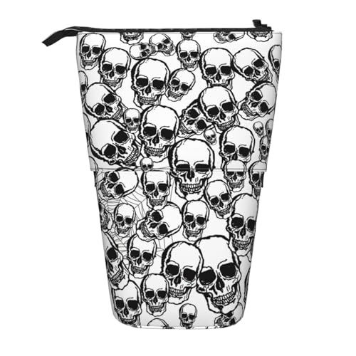BREAUX Schwarzes und weißes Totenkopf-Muster, vertikales einziehbares Federmäppchen, modische Geldbörse, multifunktionale Aufbewahrungstasche von BREAUX
