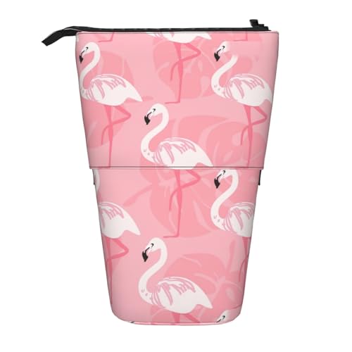 BREAUX Summer Flamingo Palm Leaves Print Vertikales einziehbares Federmäppchen Modische Brieftasche Multifunktionale Aufbewahrungstasche von BREAUX