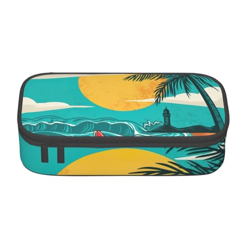 BREAUX Sunset Beach Palm Tree Printed Large Capacity Cosmetic Bag Kulturtasche Schreibwaren Organizer Schwarz BD004 Schwarz One Size Floral, Schwarz , Einheitsgröße, Blumenmuster von BREAUX