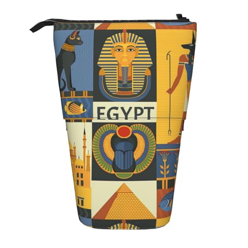 BREAUX Teleskop-Federmäppchen aus der antiken Ägypten-Serie, passend für multifunktionale Bleistift-Make-up-Tasche, Aufbewahrungstasche und Geldbörse, Schwarz, One Size, Modisch von BREAUX