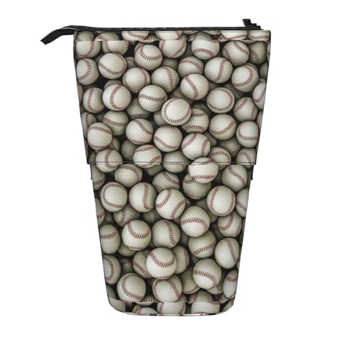 BREAUX Teleskop-Federmäppchen mit Baseball-Aufdruck, geeignet für multifunktionale Bleistift-Make-up-Tasche, Aufbewahrungstasche und Geldbörse, Schwarz, One Size, Modisch von BREAUX