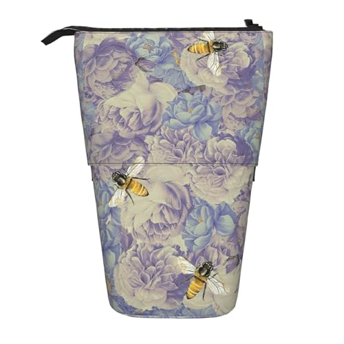 BREAUX Teleskop-Federmäppchen mit Bienen-Motiv, geeignet für multifunktionale Make-up-Tasche, Aufbewahrungstasche und Geldbörse, Schwarz, One Size, Modisch von BREAUX