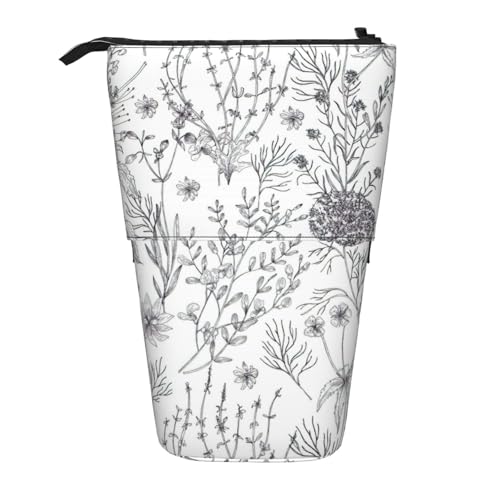BREAUX Teleskop-Federmäppchen mit Blumen-Kräuter- und Kräuterpflanzen-Druck, geeignet für multifunktionale Bleistift-Make-up-Tasche, Aufbewahrungstasche und Geldbörse, Schwarz, One Size, Modisch von BREAUX