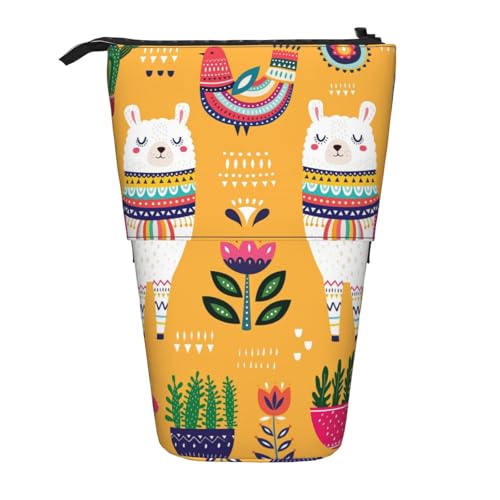 BREAUX Teleskop-Federmäppchen mit Cartoon-Alpaka-Motiv und niedlichem Tierdruck, geeignet für multifunktionale Bleistift-Make-up-Tasche, Aufbewahrungstasche und Geldbörse, Schwarz, One Size, Modisch von BREAUX