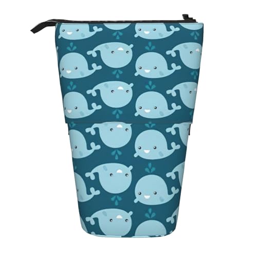 BREAUX Teleskop-Federmäppchen mit Cartoon-Wal-Hintergrund, geeignet für multifunktionale Bleistift-Make-up-Tasche, Aufbewahrungstasche und Geldbörse, Schwarz, One Size, Modisch von BREAUX