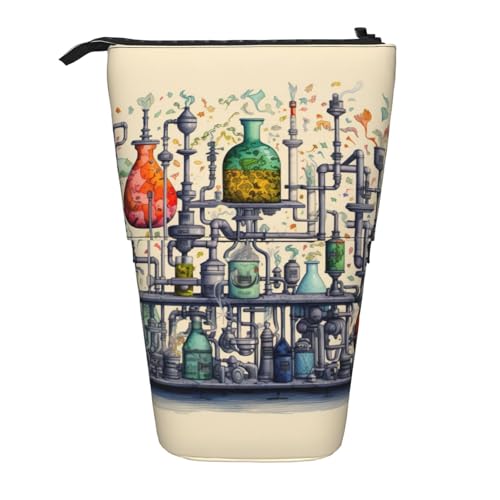 BREAUX Teleskop-Federmäppchen mit Chemie-Druck, geeignet für multifunktionale Bleistift-Make-up-Tasche, Aufbewahrungstasche und Geldbörse, Schwarz, One Size, Modisch von BREAUX