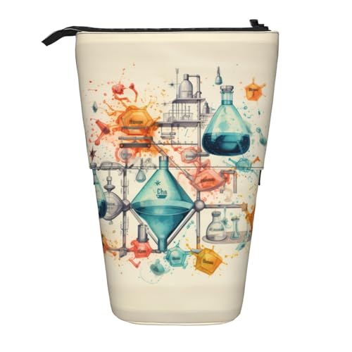 BREAUX Teleskop-Federmäppchen mit Chemie-Druck, geeignet für multifunktionale Bleistift-Make-up-Tasche, Aufbewahrungstasche und Geldbörse, Schwarz, One Size, Modisch von BREAUX