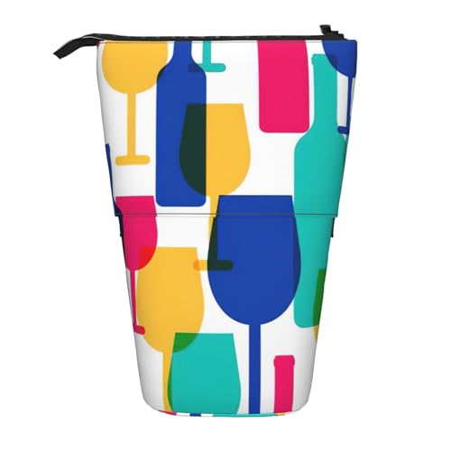 BREAUX Teleskop-Federmäppchen mit Cocktailgläsern und Weinflaschen, geeignet für multifunktionale Bleistift-Make-up-Tasche, Aufbewahrungstasche und Geldbörse, Schwarz, One Size, Modisch von BREAUX