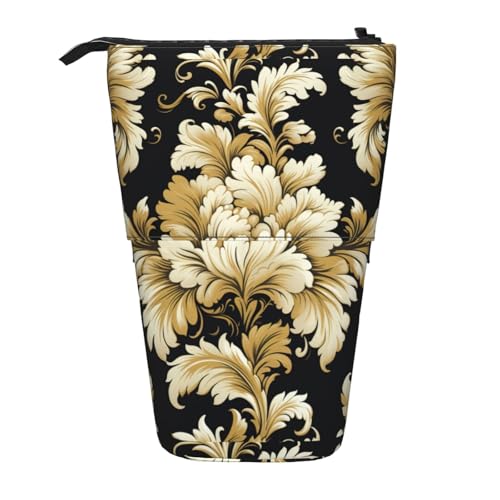BREAUX Teleskop-Federmäppchen mit Damast-Muster, passend für multifunktionale Bleistift-Make-up-Tasche, Aufbewahrungstasche und Geldbörse, Schwarz, One Size, Modisch von BREAUX