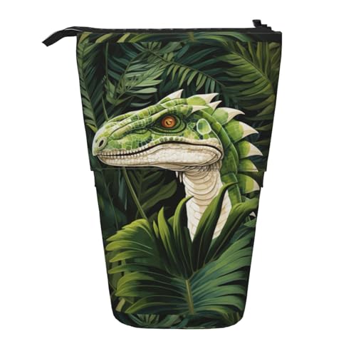 BREAUX Teleskop-Federmäppchen mit Dinosaurier-Palmblatt-Druck, geeignet für multifunktionale Bleistift-Make-up-Tasche, Aufbewahrungstasche und Geldbörse, Schwarz, One Size, Modisch von BREAUX