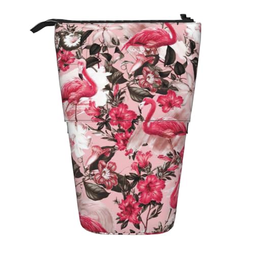 BREAUX Teleskop-Federmäppchen mit Flamingo-Blumendruck, passend für multifunktionale Bleistift-Make-up-Tasche, Aufbewahrungstasche und Geldbörse, Schwarz, One Size, Modisch von BREAUX