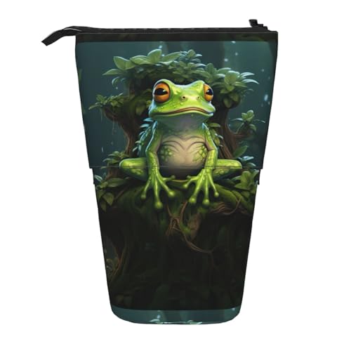 BREAUX Teleskop-Federmäppchen mit Friedensfrosch-Motiv, geeignet für multifunktionale Make-up-Tasche, Aufbewahrungstasche und Geldbörse, Schwarz, One Size, Modisch von BREAUX