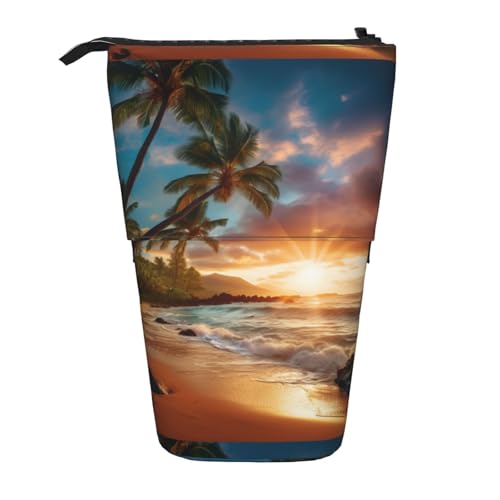 BREAUX Teleskop-Federmäppchen mit Hawaii-Strand mit Palmen-Druck, geeignet für multifunktionale Bleistift-Make-up-Tasche, Aufbewahrungstasche und Geldbörse, Schwarz, One Size, Modisch von BREAUX