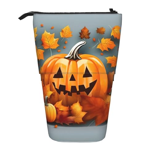 BREAUX Teleskop-Federmäppchen mit Herbstblättern, Kürbisdruck, geeignet für multifunktionale Bleistifte, Make-up-Tasche, Aufbewahrungstasche und Geldbörse, Schwarz, One Size, Modisch von BREAUX