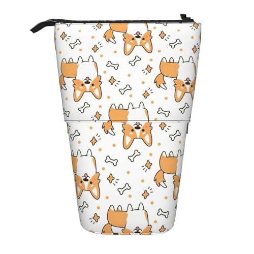 BREAUX Teleskop-Federmäppchen mit Hunde-Aufdruck, geeignet für multifunktionale Bleistift-Make-up-Tasche, Aufbewahrungstasche und Geldbörse, Schwarz, One Size, Modisch von BREAUX