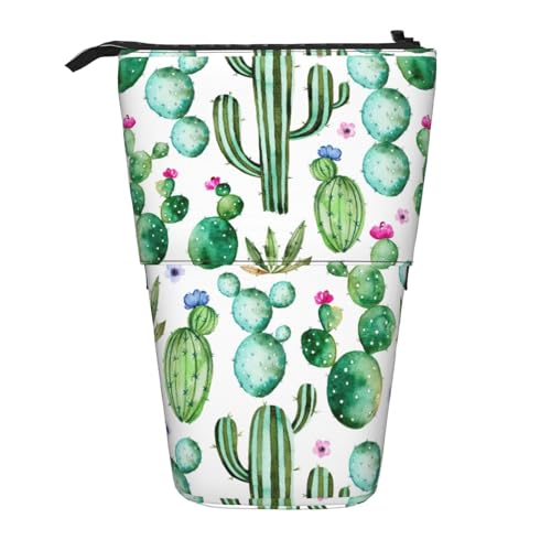 BREAUX Teleskop-Federmäppchen mit Kaktus-Blumendruck, geeignet für multifunktionale Bleistift-Make-up-Tasche, Aufbewahrungstasche und Geldbörse, Schwarz, One Size, Modisch von BREAUX