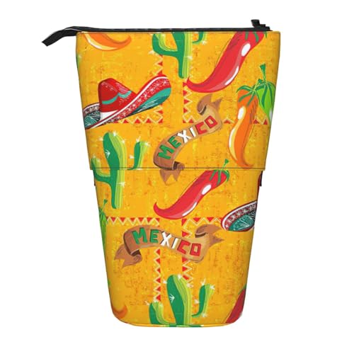 BREAUX Teleskop-Federmäppchen mit Kaktus-Hut und Chili-Pfeffer-Druck, geeignet für multifunktionale Bleistift-Make-up-Tasche, Aufbewahrungstasche und Geldbörse, Schwarz, One Size, Modisch von BREAUX