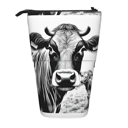 BREAUX Teleskop-Federmäppchen mit Kuh-Kollektion, passend für multifunktionale Bleistift-Make-up-Tasche, Aufbewahrungstasche und Geldbörse, Schwarz, One Size, Modisch von BREAUX