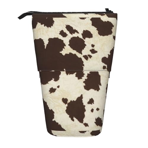 BREAUX Teleskop-Federmäppchen mit Kuhfell-Aufdruck, geeignet für multifunktionale Bleistift-Make-up-Tasche, Aufbewahrungstasche und Geldbörse, Schwarz, One Size, Modisch von BREAUX