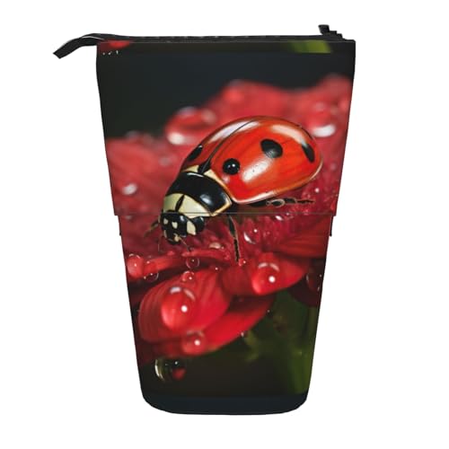 BREAUX Teleskop-Federmäppchen mit Marienkäfer-Blumendruck, geeignet für multifunktionale Bleistift-Make-up-Tasche, Aufbewahrungstasche und Geldbörse, Schwarz, One Size, Modisch von BREAUX