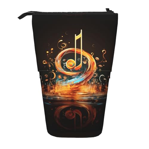 BREAUX Teleskop-Federmäppchen mit Musik-Symbol-Druck, geeignet für multifunktionale Bleistift-Make-up-Tasche, Aufbewahrungstasche und Geldbörse, Schwarz, One Size, Modisch von BREAUX
